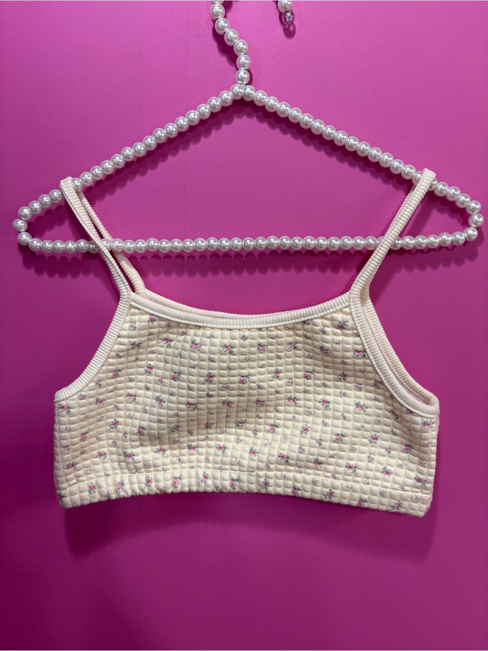 HAPPY CAMP3R FLORAL WAFFLE KNIT CROP TANK